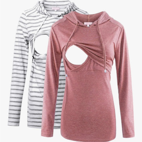 Bhome Nursing Shirt Long Sleeves Hoodie Breastfeeding Top Sweatshirt