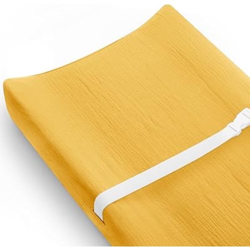 Changing Pad Cover for Baby Girls Boys, Muslin Changing Table Pad Covers with Boho Style, Neutral Color Soft and Breathable (Mustard Yellow)