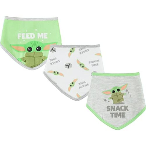 STAR WARS Baby Boys Baby Yoda Bandana Bibs 3 Pack Set for Feeding, Teething, and Drooling (Green/White/Grey, 0-12 Months)