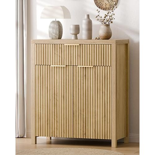 Lulive Fluted Buffet Cabinet with Storage Sideboard Cabinet Adjustable Shelves for Kitchen Living Room, Kitchen, Entryway