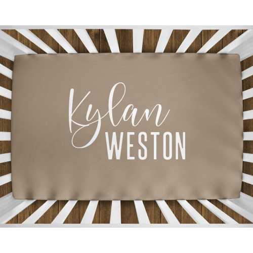 Boy Name Beige Crib Sheet - Baby Boy Name Personalized Crib Sheet - Custom Name Crib Sheet - Beige Boy Nursery Bedding Matching Nursery