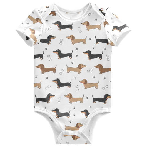 joogoo Playful Dachshunds Dog Pattern Baby Bodysuits Short Sleeve Cotton Onesies Clothes 6Months