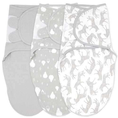 Bublo Baby Swaddle Blanket Boy Girl, 3 Pack Large Size Newborn Swaddles 0-3 Month, Infant Zipper Swaddling Sleep Sack, Grey