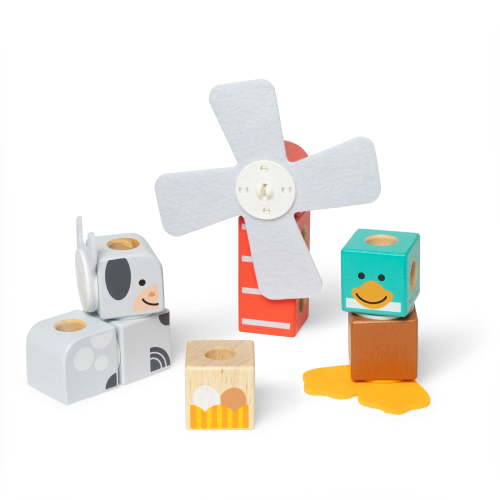 Melissa & Doug Blockables™ Farm Friends Snap And Play, Mix And Match Connectable Wooden Building Blocks Play Set Toy for Preschool Boys And Girls (16 Pcs)