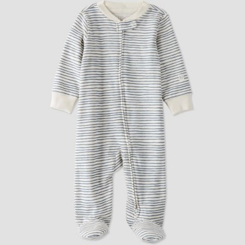 Little Planet by Carter's Organic Baby Striped Sleep N' Play - White/Blue, Size: 6M