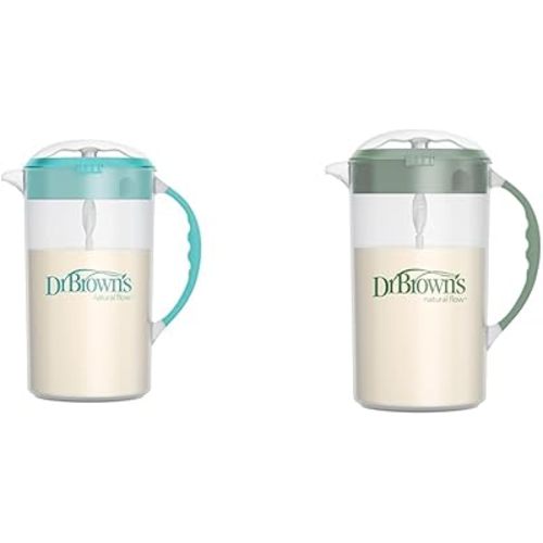 Dr. Brown's 32oz Baby Formula Mixing Pitchers with Adjustable Stopper, Locking Lid & No Drip Spout, Teal & Olive Colors