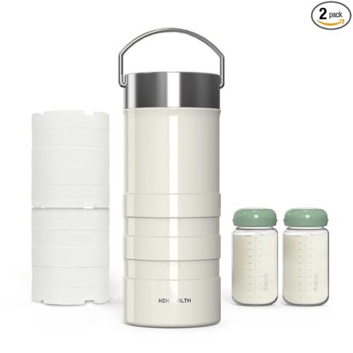 22oz Premium Stainless Steel Breast Milk Cooler, 360° Cooling Gel Ring, 24-Hour Cold Storage, 2 BPA-Free 11oz Bottles, Leak-Proof, Designed for Working Moms and Full-Day Outings