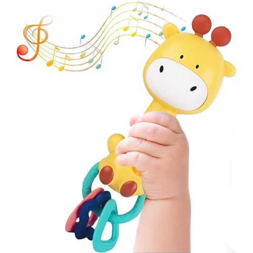 Baby Music Rattle, Teething Toys for Infants 6-12-18 Months Toddlers, Light-Up & Chew Sensory Toys for Baby Boy Girl Gifts (Giraffe)