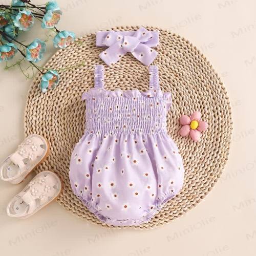 Baby Floral Strap Bodysuit with Headband