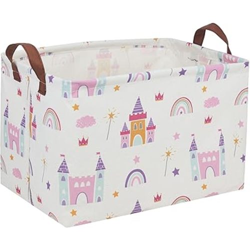 Baby Baskets Nursery Basket Girl Baby Storage Bins Rectangular Cute Kids Toy Storage Bin Organizer Book Shelf Basket Rose Room Decor(Castle)