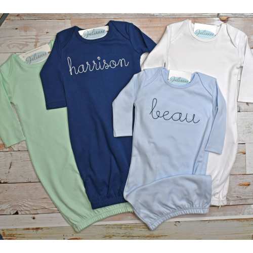 Baby Boy Gown Coming Home Outfit, Monogrammed Gown, Personalized Baby Gift, Monogrammed Sleeper, Newborn Pictures
