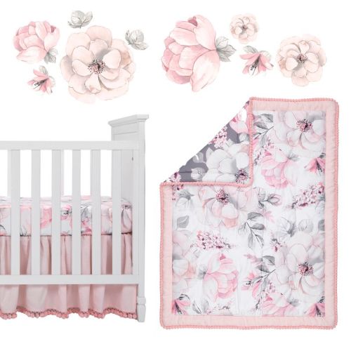 Lambs & Ivy Signature Botanical Baby Watercolor Floral 4-Piece Crib Bedding Set