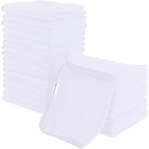 Cosy Family 24 Pack Soft Washcloths Set - 12 x 12 inches, Quick Drying - Highly Absorbent Coral Velvet Fingertip Towel Bathroom Wash Clothes for Bath, Spa, Facial, Kitchen - White