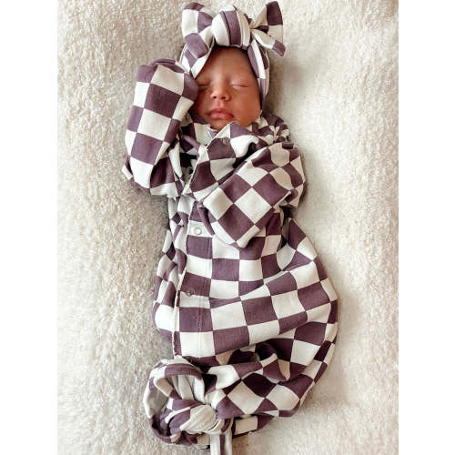 Berry Cheesecake Checkerboard / Organic Kimono Knot Gown