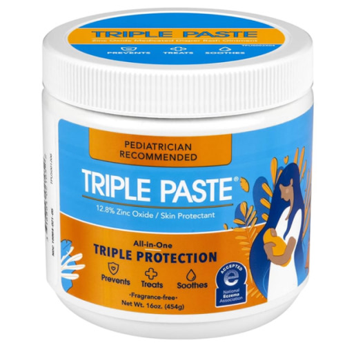 Triple Paste Diaper Rash Cream for Baby - 16 Oz Tub - Zinc Oxide Ointment Treats, Soothes and Prevents Diaper Rash - Pediatrician-Recommended Hypoallergenic Formula with Soothing Botanicals
