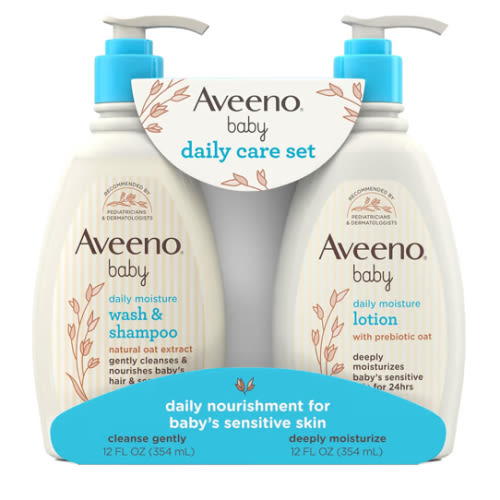 Aveeno Baby Daily Care Gift Set with Oat Extract & Prebiotic Oat, Contains Daily Moisturizing Body Lotion & Gentle 2-in-1 Baby Bath Wash & Shampoo, Hypoallergenic & Paraben-Free, Two Pack