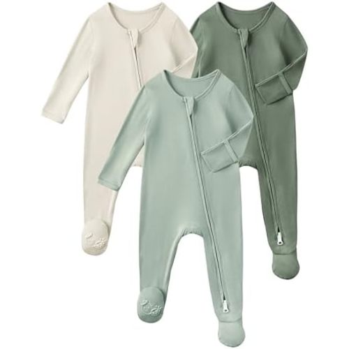 Yofooss Rayon Made From Bamboo Baby Pajamas 3pcs Newbron Sleepers For Boy Girl Clothes, 0-3-6-9 Months Footed Pjs