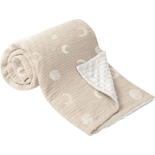 Baby Blankets for Unisex Boys Girls, Soft Nursery Crib Blankets with Muslin Cotton Front and Dotted Fleece Back for Newborns Toddlers 30x40inch (Desert Crescent)