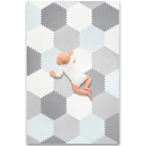 Soft Non-Toxic Extra Thick Interlocking Hexagon 38 Tiles Foam Flooring for Babies and Toddlers - Exercise Mats for Crawling, Playing - Floor Mat for Nursery Room - 70.5"x46", Grey