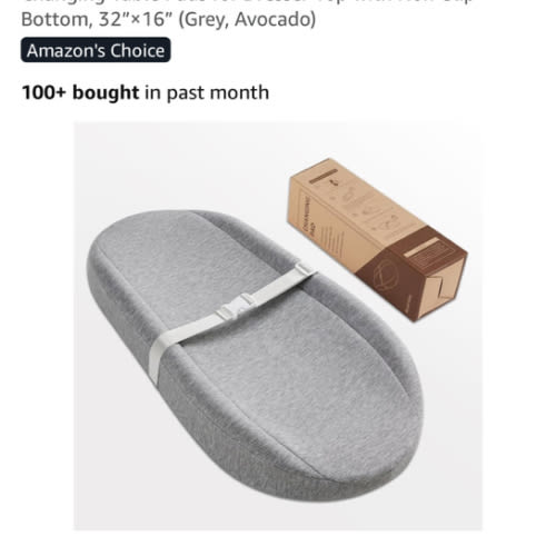 Blissful Diary Baby Changing Pad with Waterproof Lining Foam, Includes a Soft & Washable Cover, Contoured Changing Table Pads for Dresser Top with Non-Slip Bottom, 32”×16” (Grey, Avocado)