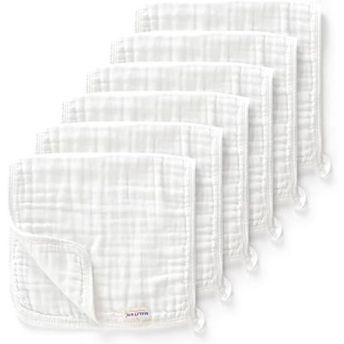Maliton Muslin Burp Cloths for Baby 6 Pack Large 20''x10'' 100% Cotton Burp Cloths Absorbent and Soft 6 Layers Muslin Baby Stuff for Newborn Unisex(White, Pack of 7)