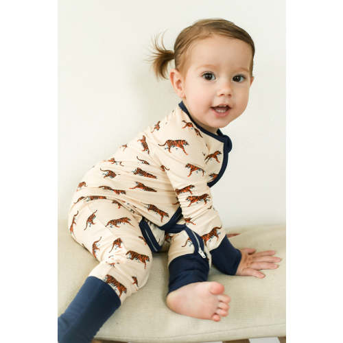 Unisex Navy Tiger Double Zipper Bamboo Sleeper