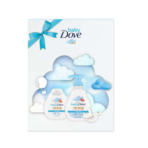 Baby Dove Moisture Rich Hypoallergenic Holiday Gift for New Moms includes Body Lotion, Body Wash & Bath Sponge for Delicate Skin, 3 Count