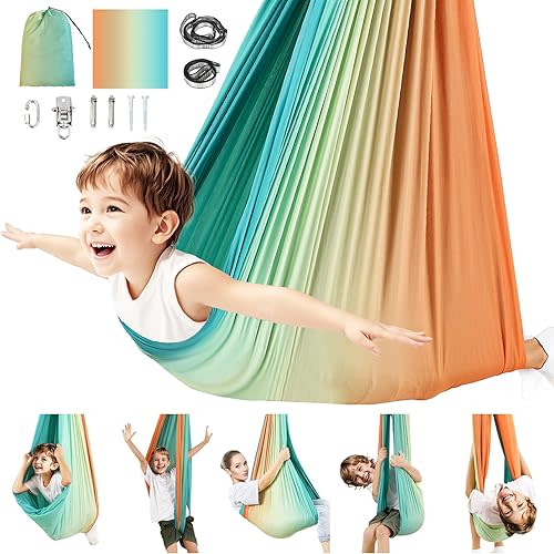 Sensory Swing for Kids & Adults, Double Layer Holds up to 300lbs, Indoor & Outdoor Therapy Cuddle Swing with 360 Swivel Hardware (Orange)