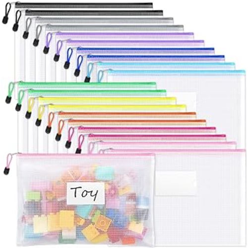 Amazon.com: Sooez 20 Pack Zipper Pouch, Mesh Pouch with Label Pocket, Durable Pouches for Organization, Board Game Storage, Waterproof Document Bag Letter/A4 : Clothing, Shoes & Jewelry