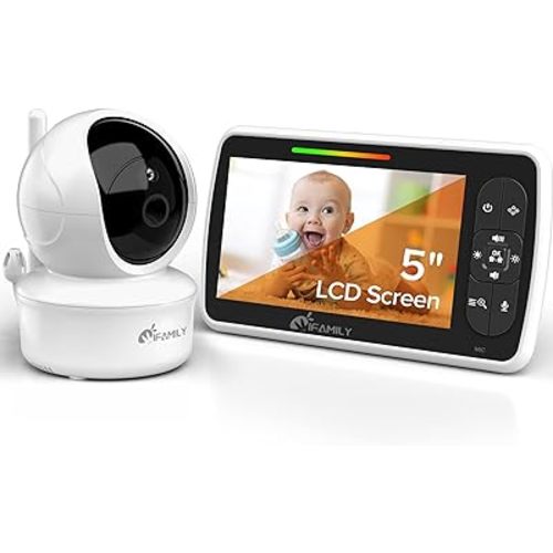 Baby Monitor - 5” Large Display Video Baby Monitor with Remote Pan-Tilt-Zoom |Infrared Night Vision, Temperature Display, Lullaby, Two Way Audio |960ft Range Baby Monitor with Camera and Audio
