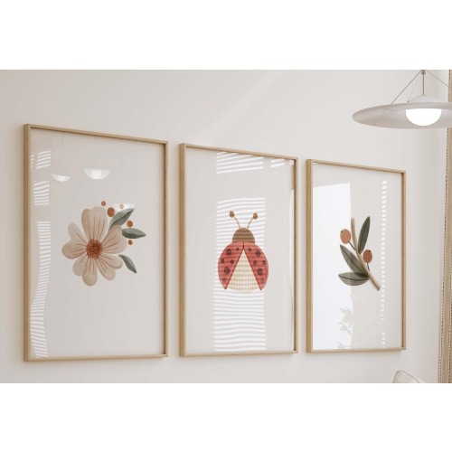 Ladybug Floral Watercolor Prints, Floral Ladybug Nursery Wall Art, Girl's Room Decor, Set of 3 Art Prints Shipped, 250