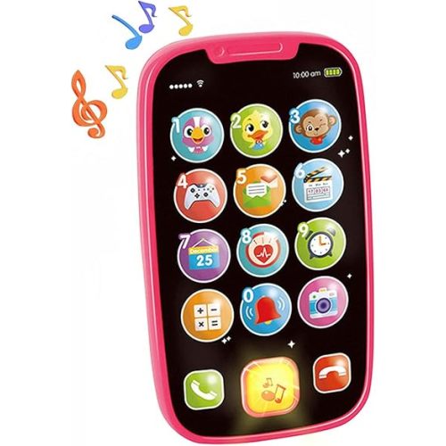 Toys for 1 Year Old Girl Gifts, 15 Functions Toy Phone Toddler Girl Toys, Learning Baby Toys 12-18 Months, Kids Cell Phone Easter Basket Stuffers - Pink