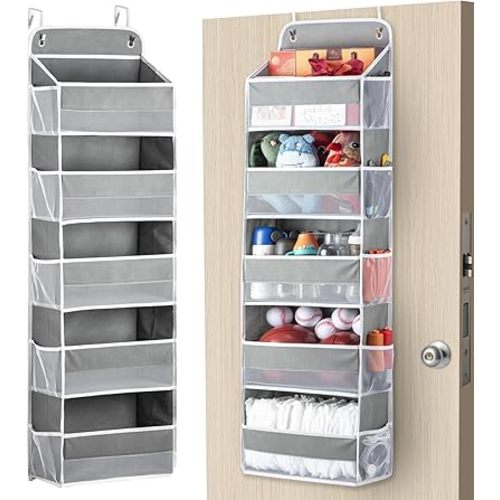 Over The Door Organizer Storage 5-Shelf Hanging Closet Organizer, Door Organizer Hanging Bathroom, Breathable 5 Large Capacity+10 Side Pockets, Xmas Gift for Her, Kitchen Home Living Room Door, Grey