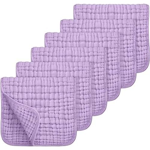 Looxii Muslin Burp Cloths 100% Cotton Muslin Cloths Large 20''x10'' Extra Soft and Absorbent 6 Pack Baby Burping Cloth for Boys and Girls (Purple