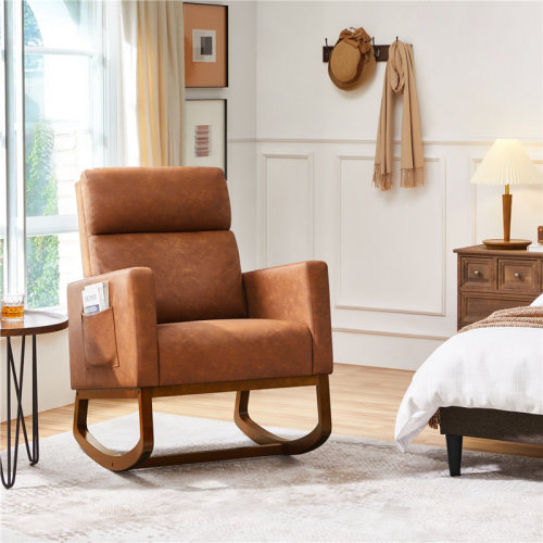 The Twillery Co.® Lydney Faux Leather Upholstered Rocking Chair With Rubberwood Legs & Reviews | Wayfair