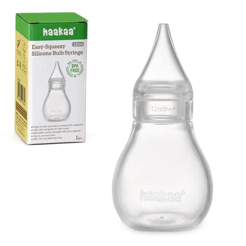 Haakaa Silicone Baby Nasal Aspirator | Nose Bulb Syringe | Easy-Squeezy Baby Nose Cleaner, Newborn Infant &Toddler - BPA Free Silicone