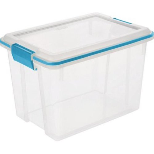 Sterilite 20 Quart Gasket Box, Weather-Resistant Clear Storage Bin with Lid, Blue