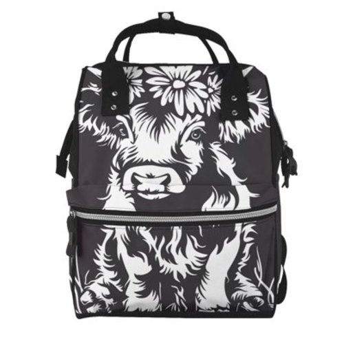 Jgfou Floral Cow Silhouette Print Mummy Diaper Bag Backpack Durable Maternity Baby Nappy Casual Travel Hiking Outdoor Pack