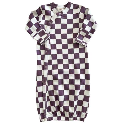 SpearmintLOVE Berry Cheesecake Checkerboard / Organic Gown - Berry Cheesecake Checkerboard / Organic Gown