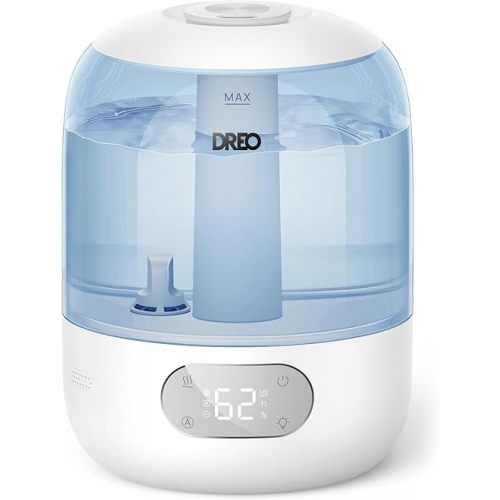 Dreo Humidifiers for Bedroom, Cool Mist Ultrasonic Humidifiers with 30Hr Runtime, Top Fill 3L Tank, Easy Clean, Humidity Sensor, Night Light for Baby, Nursery, 360° Nozzle for Plants and Home, Blue