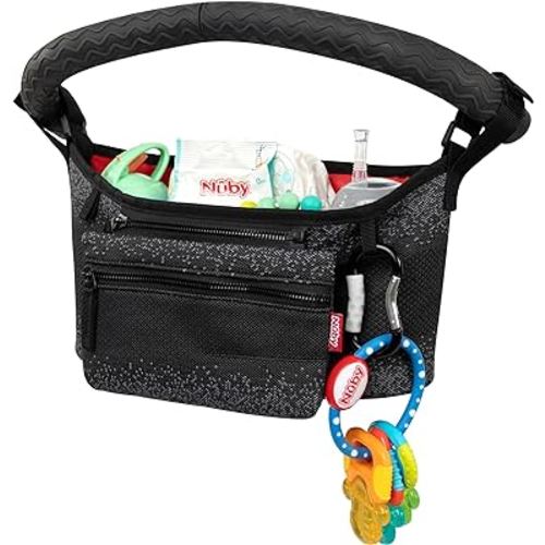 Nuby Eco Baby Stroller Organizer - Includes Carabiner - Stroller Accessories for Babies and Toddlers - Black