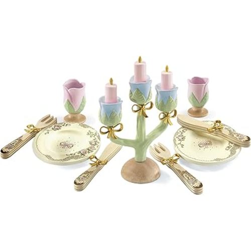 DJECO Role Play Princesses Dishes Playset - Pretend Play Royal Princess - Convenient Size Toys, Fun & Social Activity for Family & Friends - Perfect for Toddler & Children Ages 3+ Years