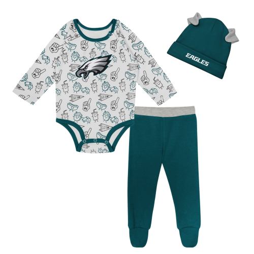 Philadelphia Eagles Newborn & Infant Little Champ Long Sleeve Bodysuit, Pants & Cuffed Knit Hat 3-Piece Set