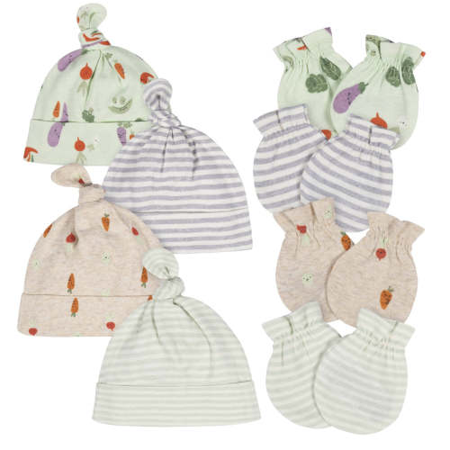 8-Piece Baby Neutral Happy Veggies No Scratch Mittens & Caps Set – Gerber Childrenswear