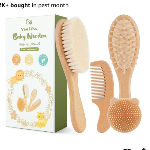 Yoofoss 4 Piece Baby Brush and Comb Set, Wooden Baby Brush with Natural Ultra Soft Goat Hair, Baby Hair Brush for Newborn, Baby Brush Set for Boy Girl