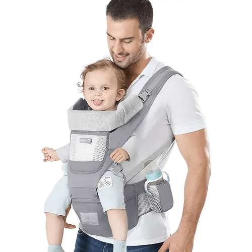 Baby Carrier Ergonomic Infant Carrier with Hip Seat Kangaroo Bag Soft Baby Carrier Newborn to Toddler 7-45lbs Front and Back Baby Holder Carrier for Men Dad Mom (Grey)