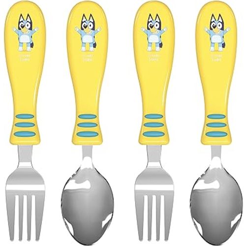 Zak Designs Bluey Kid Flatware Fun Character Art on Both Utensils, Non Slip Fork and Spoon Set is Perfect for Encouraging Picky Eaters to Finish Their Plates, 2 pack (4 PCS)