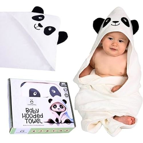 Premium Hooded Towel - 500GSM Viscose derived from Bamboo Cotton Baby Towels - Ultra Soft & Absorbent, Extra Large 35” x 35”, Hypoallergenic, Machine Washable Toddler Towel - Panda