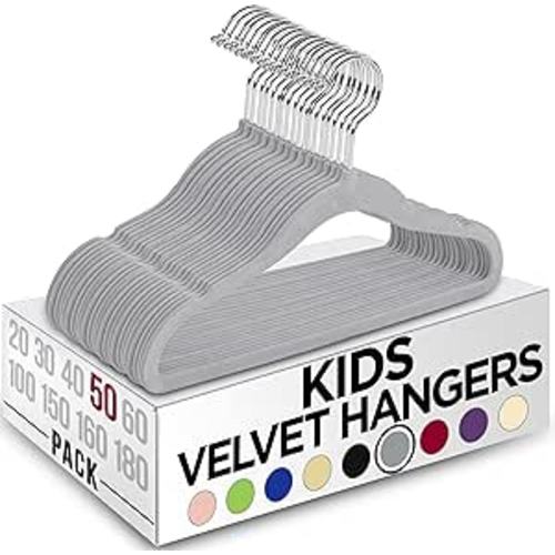 Utopia Home Kids Hangers Velvet (50 Pack) - 11 Inch Durable Baby Hangers for Closet - Perfect Toddler Hangers Non Slip for Everyday Use (Grey) - Gray - Pack of 50