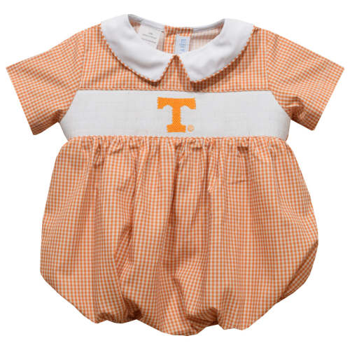 Tennessee Vols Smocked Orange Gingham Short Sleeve Boys Bubble